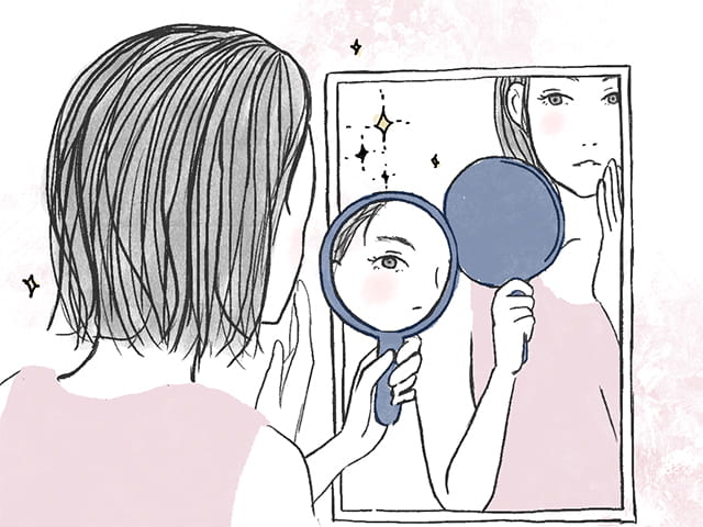 顔全体＆細部が映る大小の鏡を用意