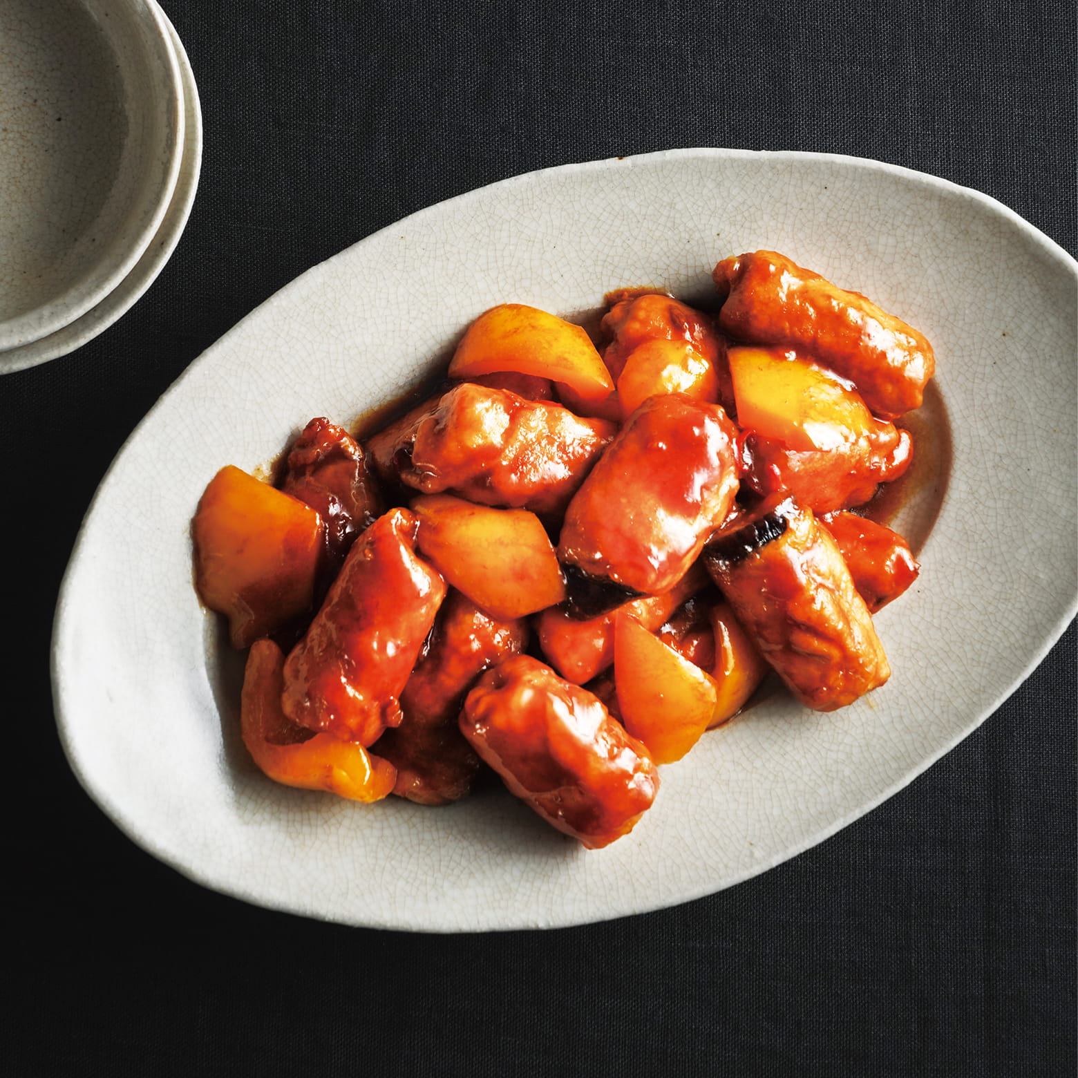 ねぎとなすの豚巻き黒酢酢豚