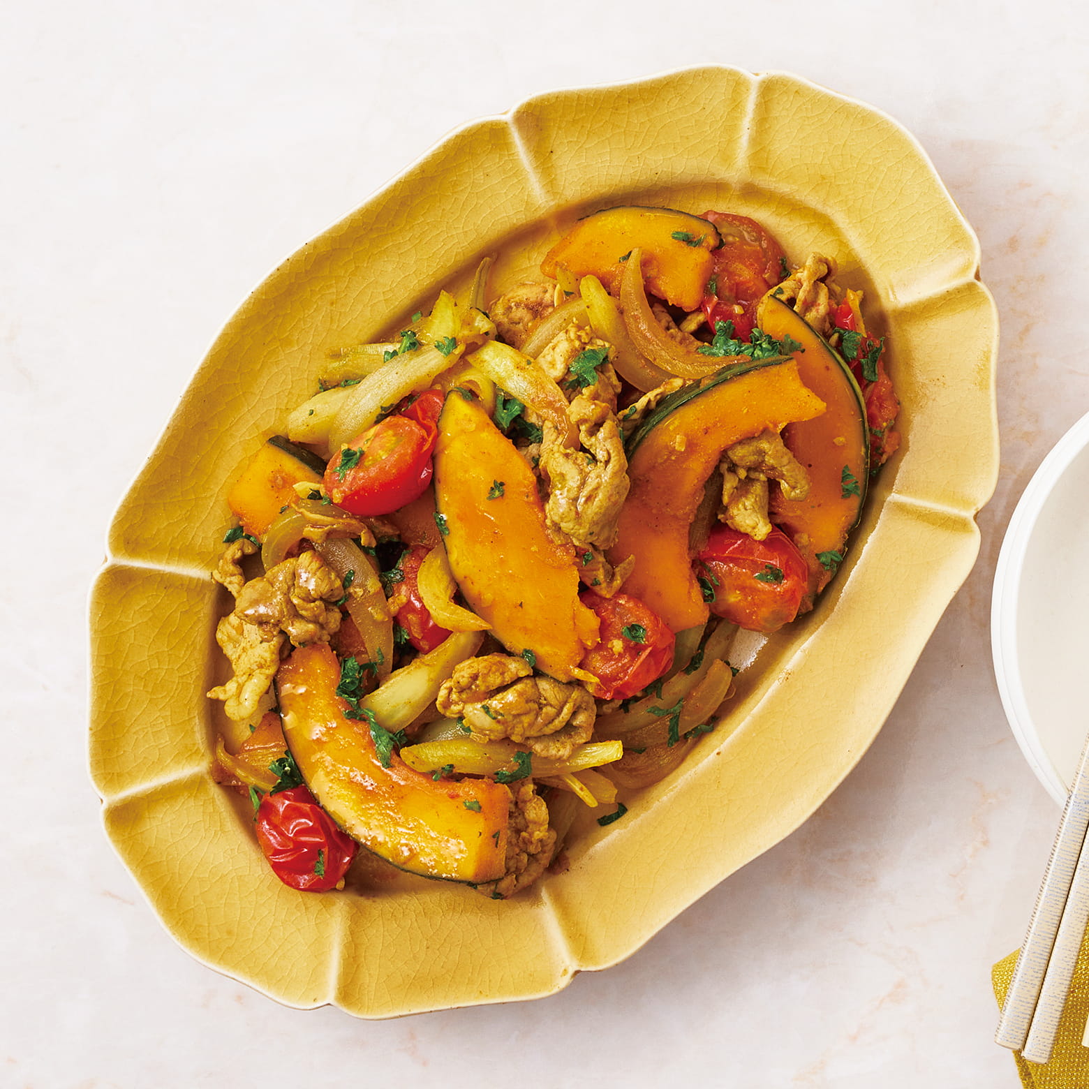 かぼちゃと豚肉のカレーしょうゆ炒め